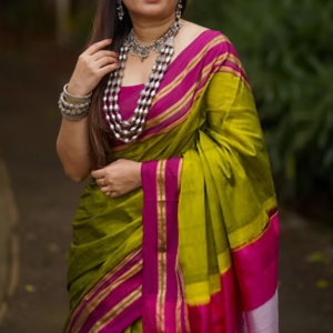 Olive Green & Pink Handloom Saree