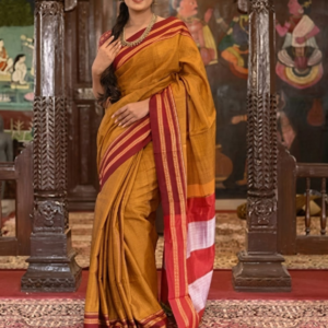 Mustard Yellow & Red Handloom Saree