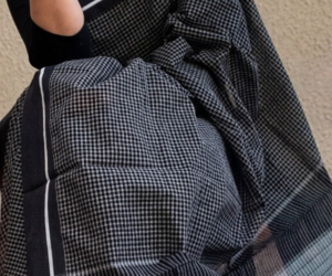 Classic Black Check Handloom Saree by Veena Pujar