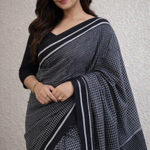 Classic Black Check Handloom Saree