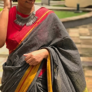 Ash Grey & Mustard Handloom Saree