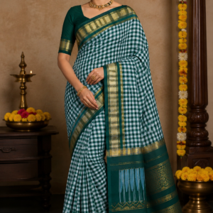 Emerald Checks Zari Handloom Saree