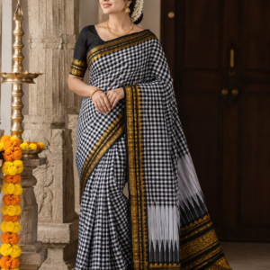 Royal Noir Checks Handloom Saree