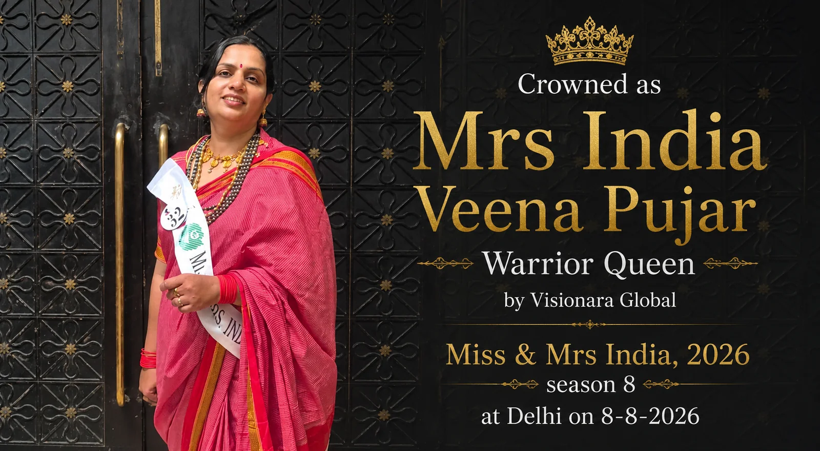 Veena Pujar recognised as Mrs India Warrior Queen in 2026